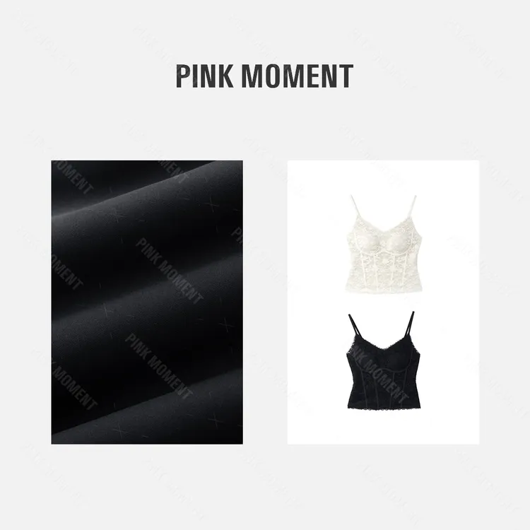 PM王囡囡 米白/黑色V领蕾丝细肩带美背（带胸垫） ND1C1421