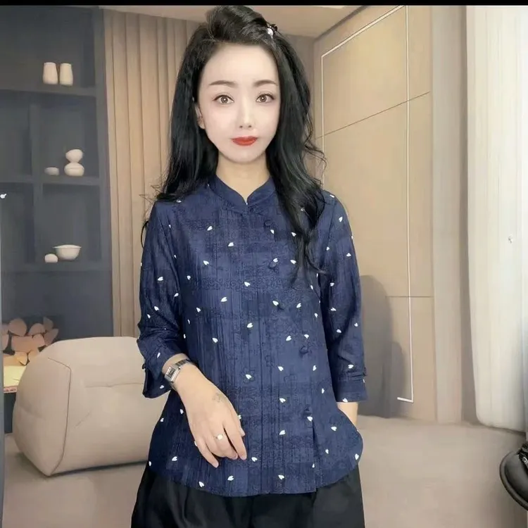 秋季新款七分袖衬衣时尚碎花2025减龄洋气小衫百搭衬衫女士上衣女