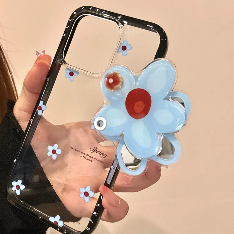 春日ins英文小蓝花支架适用iphone16promax女款15pro手机壳14p13p