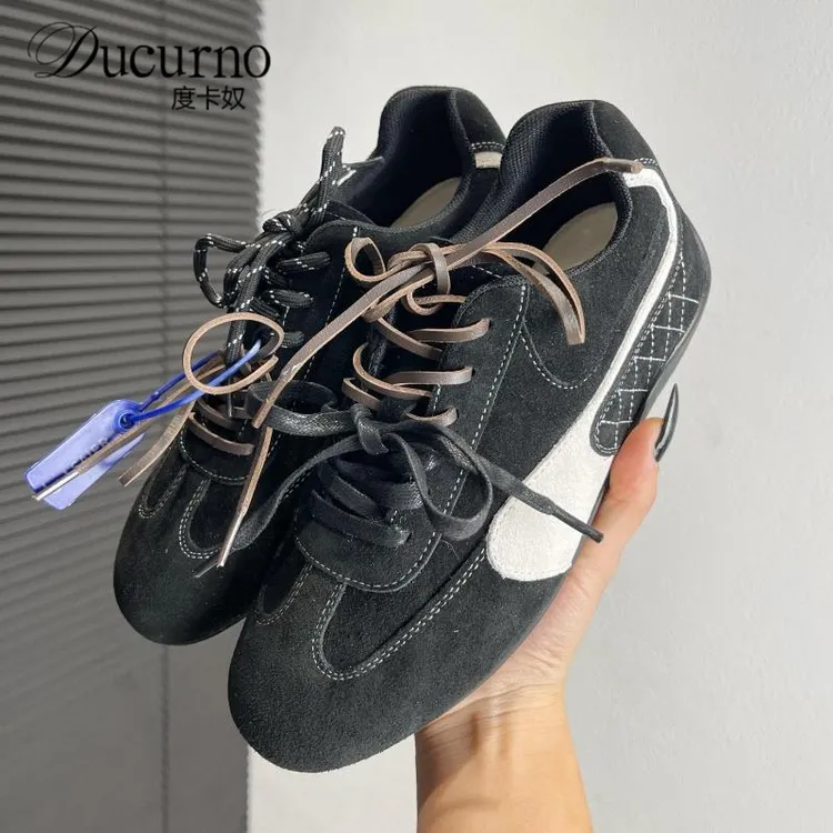 高端版！复古拼色休闲德训鞋女时尚平底阿甘鞋软底厚底跑步运动鞋