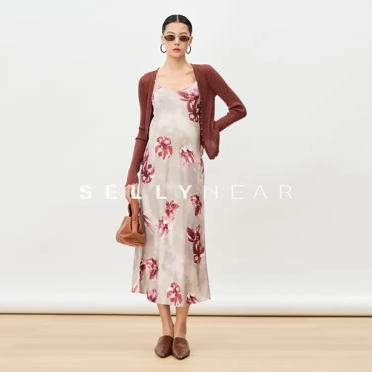 SELLYNEAR孕妈高级感套装秋季新款法式针织开衫印花连衣裙两件套