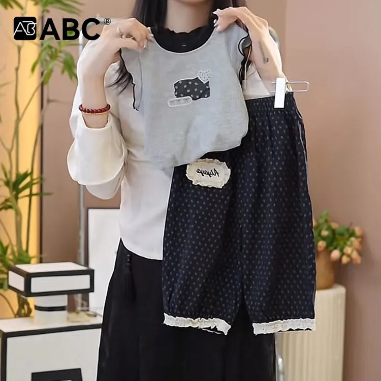 ABC女童夏季韩系潮流套装2025新款儿童宝宝背心碎花防蚊阔腿裤两