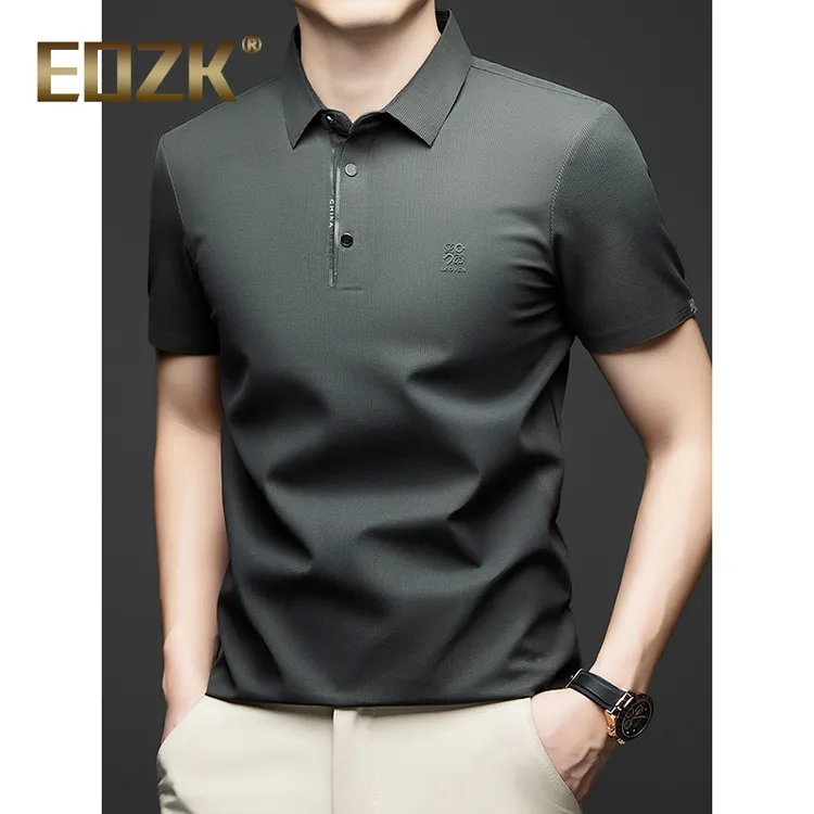 Eozk夏季无痕短袖polo衫男士翻领T恤中青年纯色半袖凉爽休闲上衣