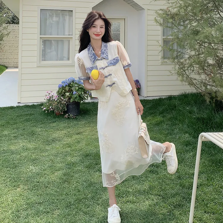 新中式国风刺绣时尚套装裙女夏季2025新款设计感上衣半身裙两件套