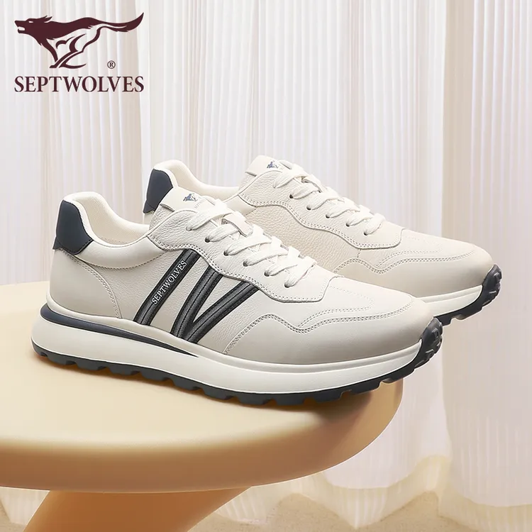 七匹狼新款头层牛皮舒适软底户外运动鞋潮流增高时尚百搭休闲男鞋