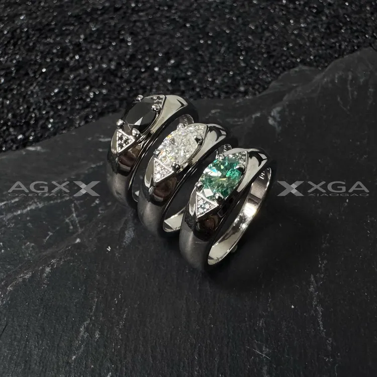 925银莫桑石戒指 黑莫桑钻蓝绿荷鲁斯之眼戒指轻奢气质小众款男女