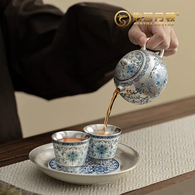BERTHA DENTON/伯莎丹顿鎏银缠枝莲套组复古陶瓷茶壶茶杯功夫茶具