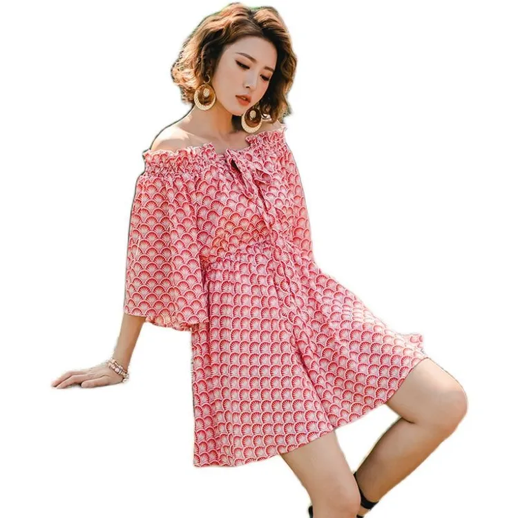 夏季新款雪纺碎花中长连衣裙波西米亚风格适合海边度假