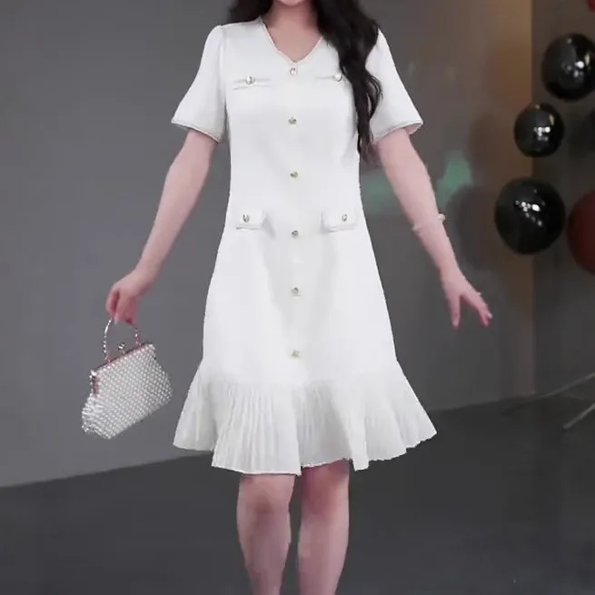 夏季新款高级贵妇轻奢法式小香风时尚气质连衣裙修身显瘦大码女装