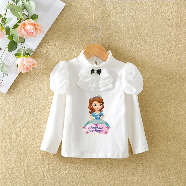 新款女童春秋中小童秋季半高领爱心T恤套头女宝薄款打底衫