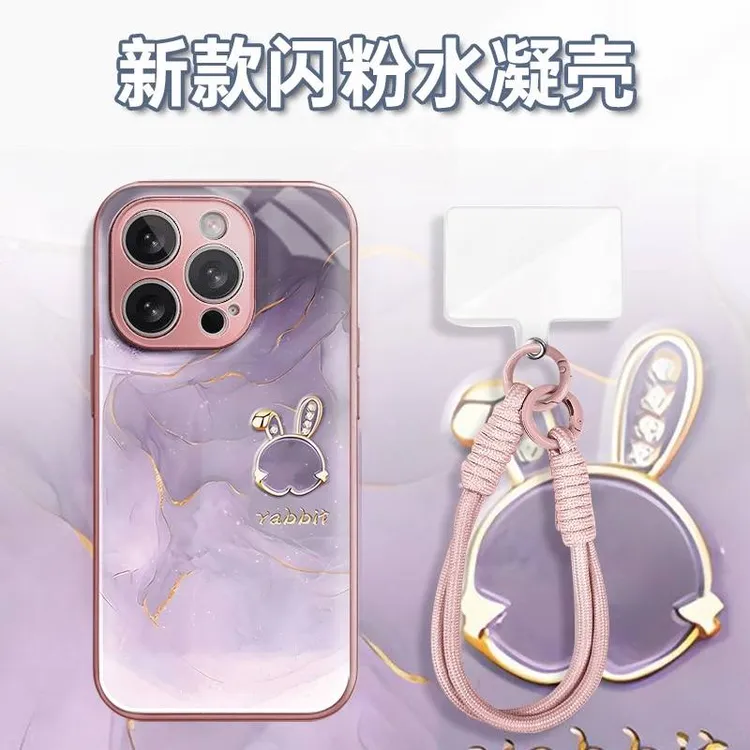梅子金水墨兔头水凝玻璃壳适用iPhone苹果16手机壳华为oppo小米vi