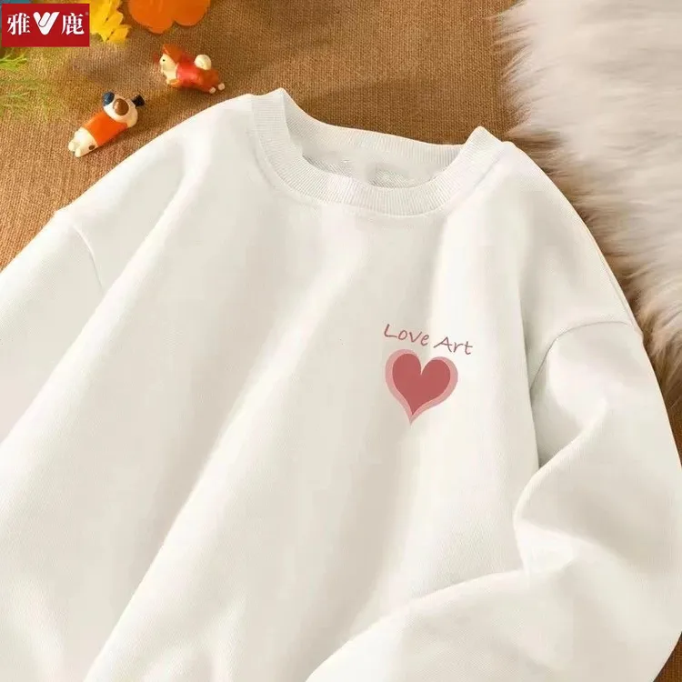 雅鹿士爆款新款秋冬季加绒加厚印花宽松卫衣男女ins圆领套头上衣