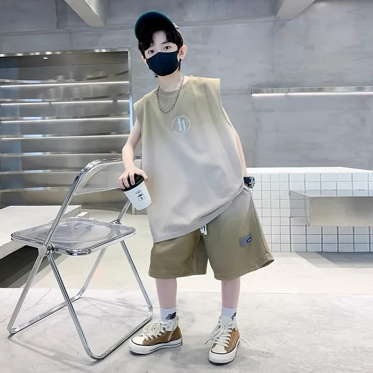 MK&UR.BV男童夏装套装2025新款薄款背心男孩中大童运动夏款潮