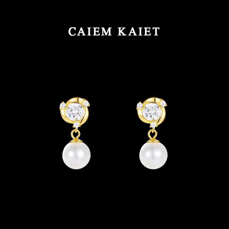 CAIEM KAIET 足银耳饰 S999纯银耳环女甜美气质施家珍珠耳坠耳钉