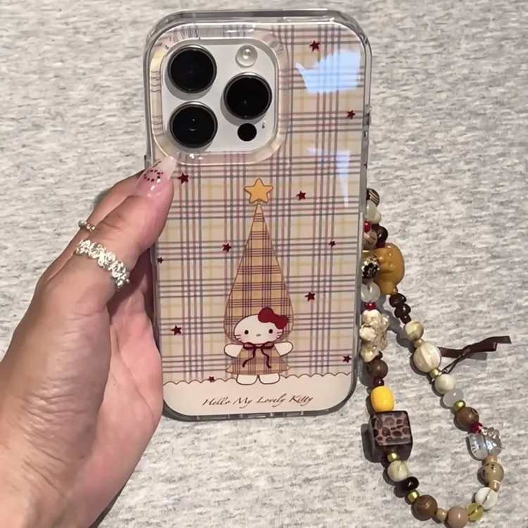 格纹拼接星星KT猫手链适用苹果17Promax手机壳vivo华为oppo小米17
