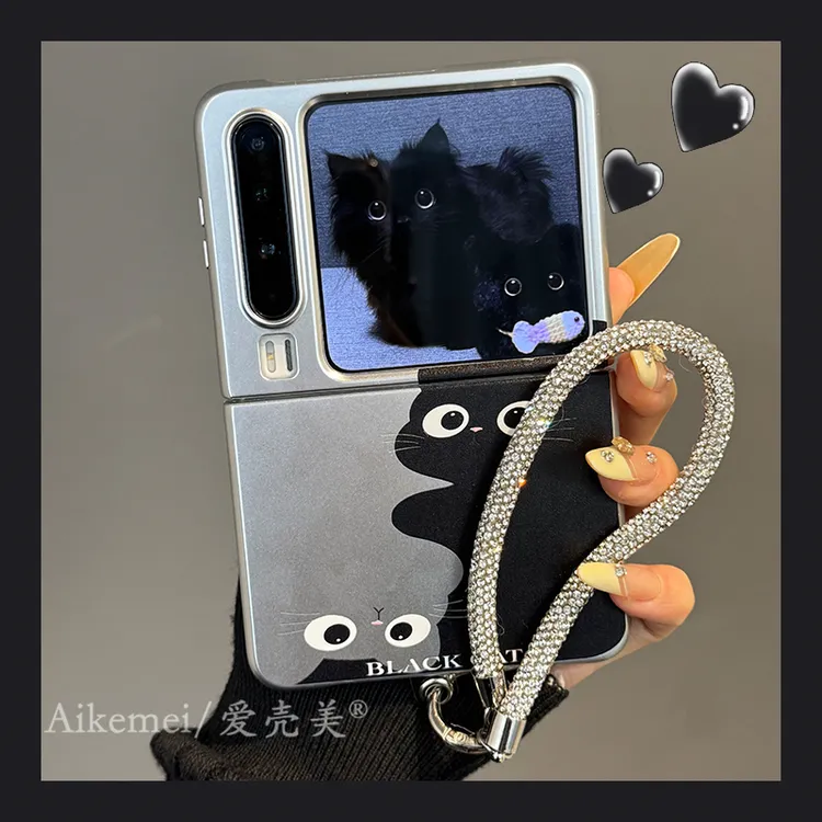 适用华为PuraX折叠屏手机壳pocket2电镀银小米MIX Flip可爱猫咪女
