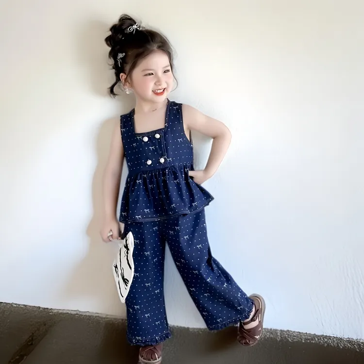 女童夏季潮酷套装儿童女孩无袖长裤韩版洋气时髦休闲宽松透气舒适