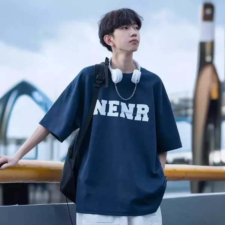 夏季短袖T恤男国潮港风圆领中袖体恤男生日系休闲潮流上衣半袖t恤