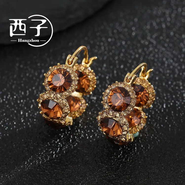 西子饰品镀18K金【法式复古花耳扣】咖水高级感2025爆款手工款耳环