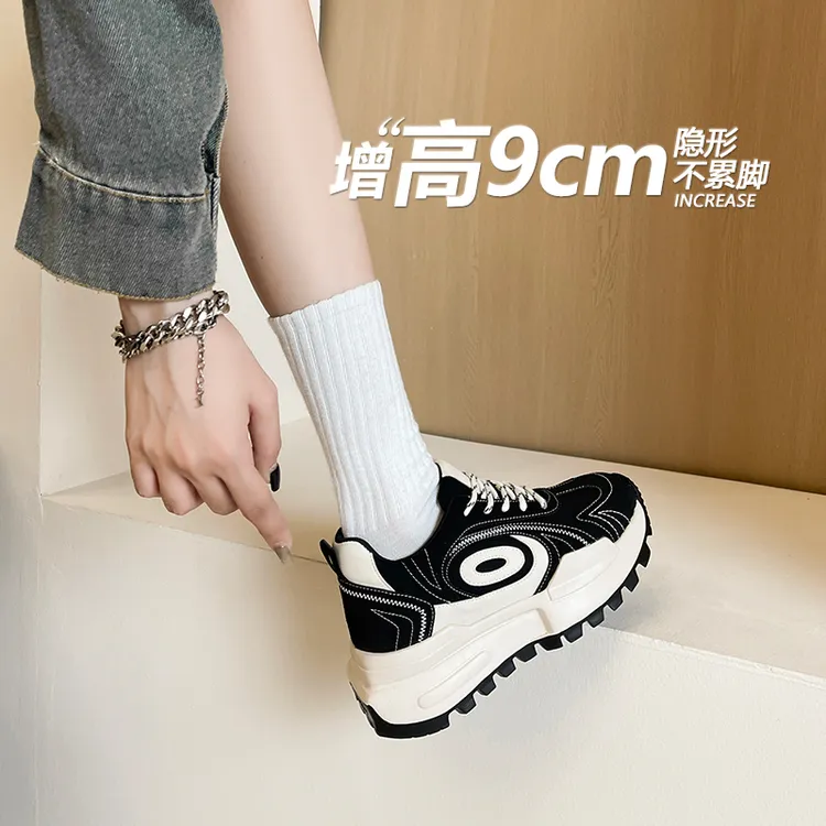 真皮9CM德训鞋2025新款小个子内增高厚底爬山运动鞋百搭阿甘鞋女