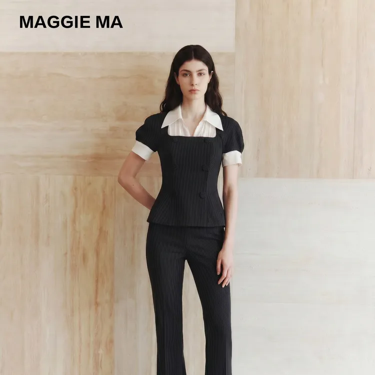 MAGGIE MA马婧设计师款黑色竖纹西装套装403S/404P