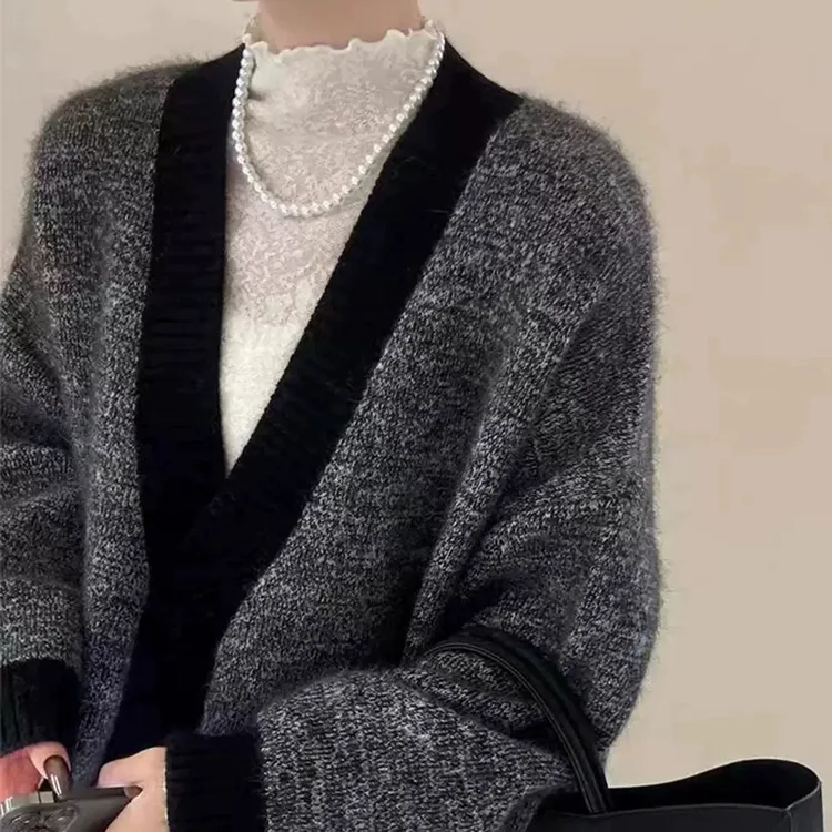 美丽诺100纯羊毛开衫女2025秋冬新款欧货高端加厚v领针织毛衣外套