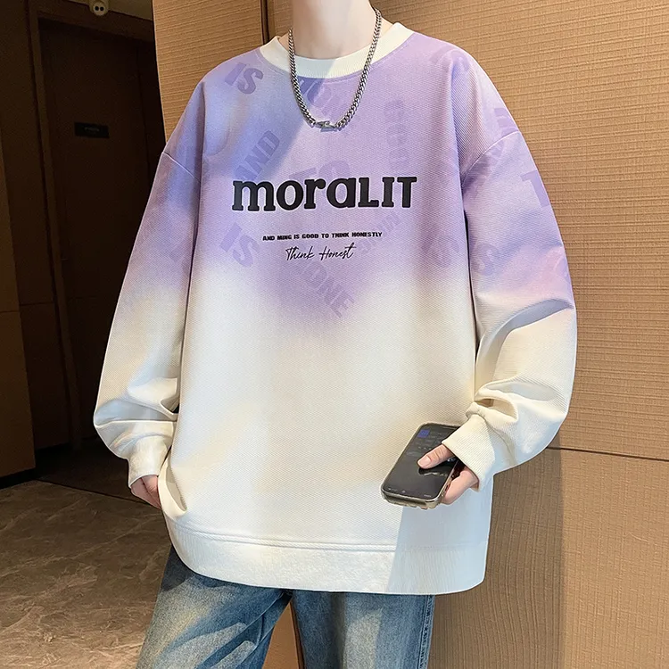 青少年圆领男士卫衣2025秋季新款港风百搭宽松学生印花休闲打底衫