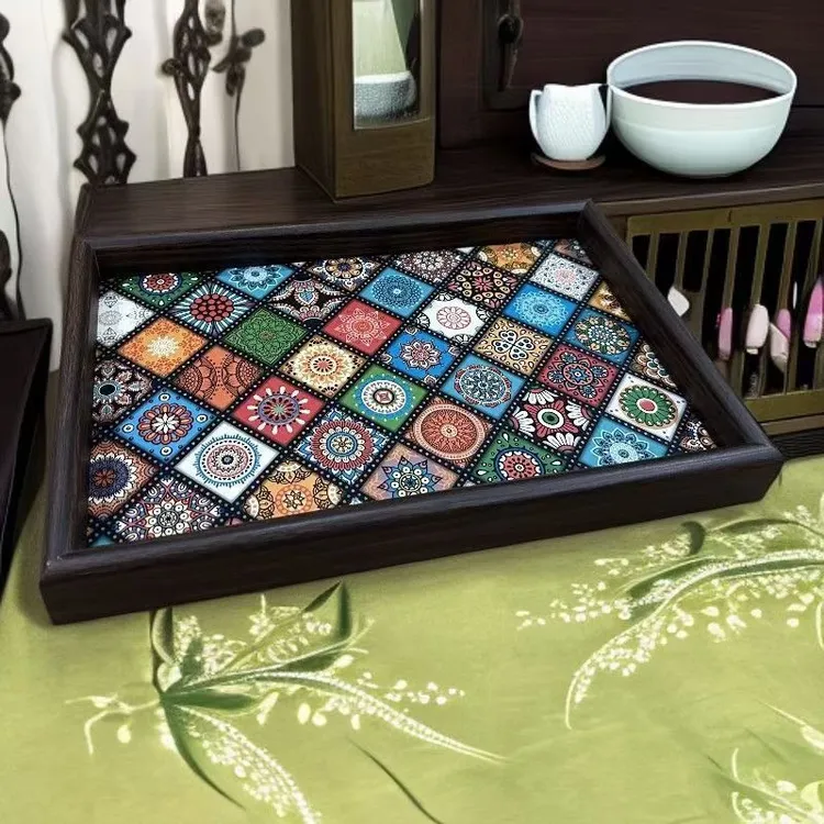 西米亚托盘异域客厅桌面收纳首饰玄关家用木质皮革