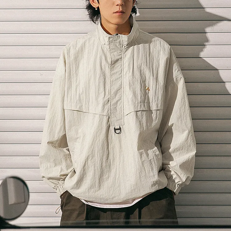 冲锋衣三防外套男装春秋防水休闲潮流肌理微皱宽松户外半拉链潮牌