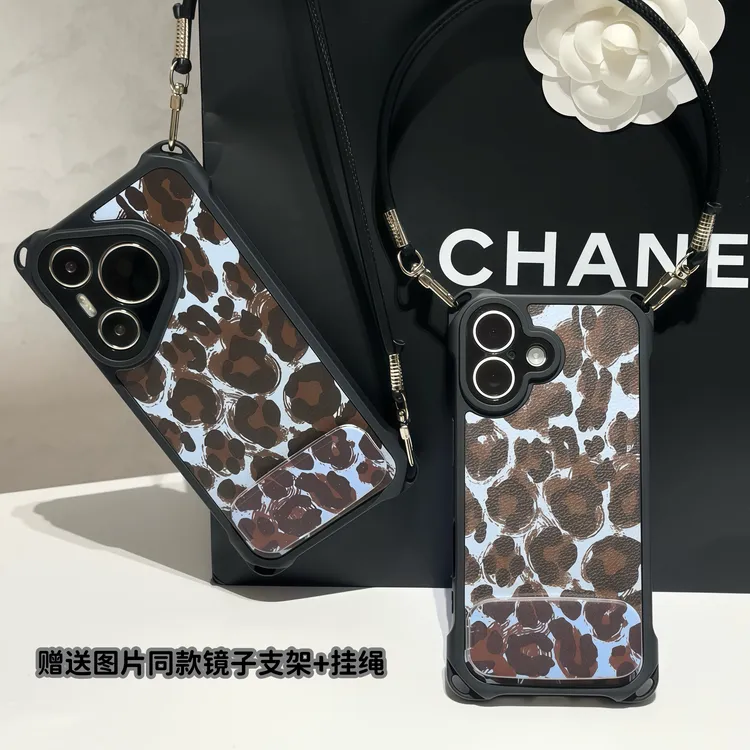 蓝豹纹支架挂绳适用iPhone14苹果16手机壳华为p70女vivoppo小米15