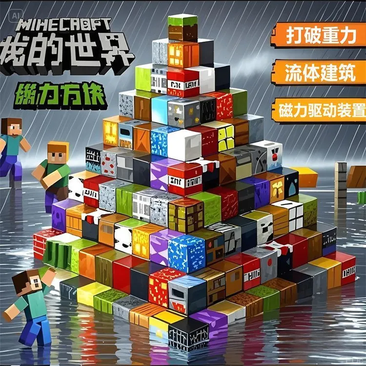 正版我的世界磁力积木方块儿童益智拼搭磁性积木玩具TNT收纳盒