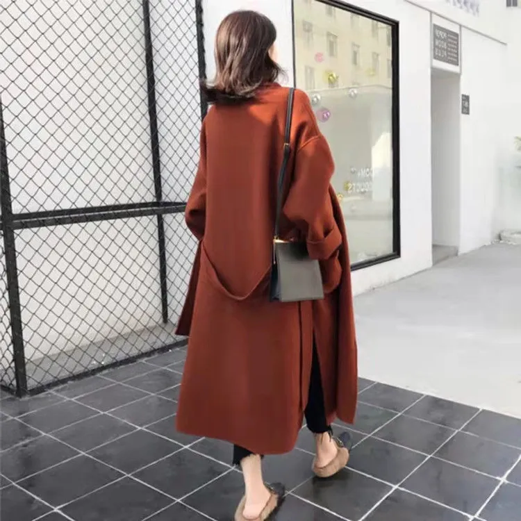 秋冬新款双面呢羊绒羊毛大衣女中长款宽松韩版茧型毛呢外套