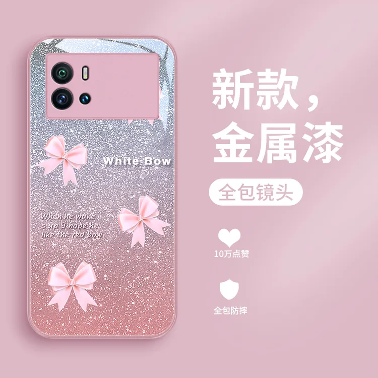 粉蝴蝶结适用vivoiqoo9手机壳IQOO9pro网红款iqoo8pro玻璃iqoo7时