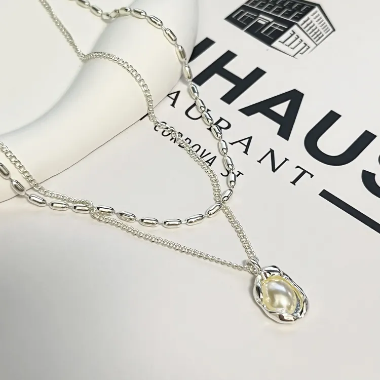 铜仿珍珠吊坠 珍珠项链女气质轻奢时尚百搭个性法式小众叠戴坠链