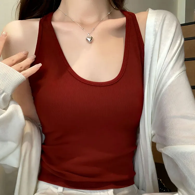 夏季新款挂脖露背美背一体式带胸垫修身时髦显瘦百搭辣妹风格吊带