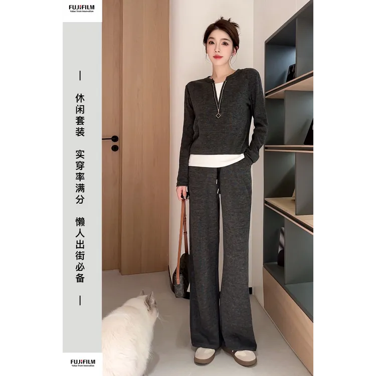 2025款假两件时尚休闲慵懒显瘦套装减龄拉链开春时尚女装抢先体验