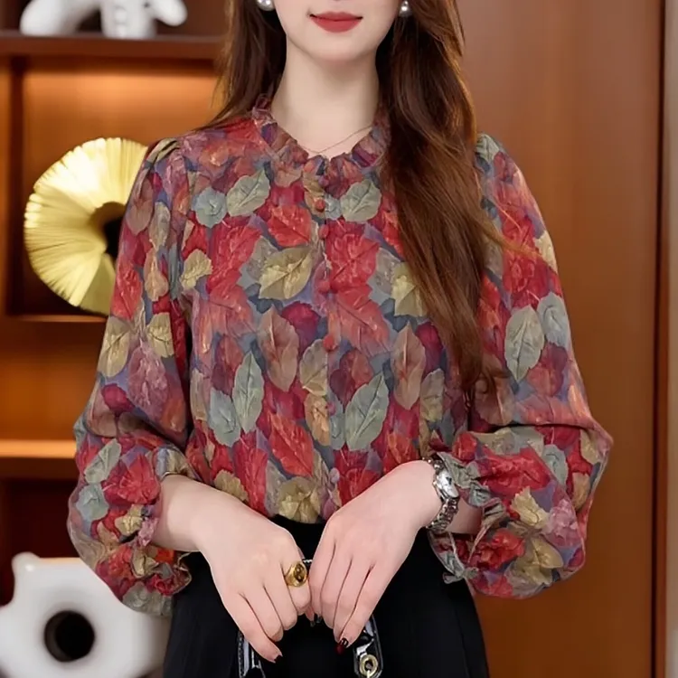 春夏新款长袖薄款碎花冰丝衬衫大码胖mm大码遮肚显瘦洋气减龄防晒