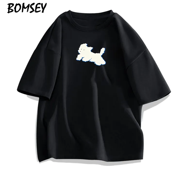 情侣两件装】纯棉显瘦百搭小狗短袖t恤男可爱慵懒风设计感美式体恤