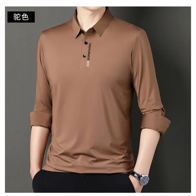  Tispair 高端秋冬桑蚕丝中年男士长袖T恤商务休闲冰丝翻领Polo衫