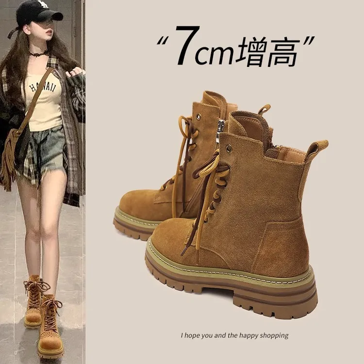 英伦风马丁靴女款2025新款厚底大黄靴超火新疆旅游夏季薄款女靴子