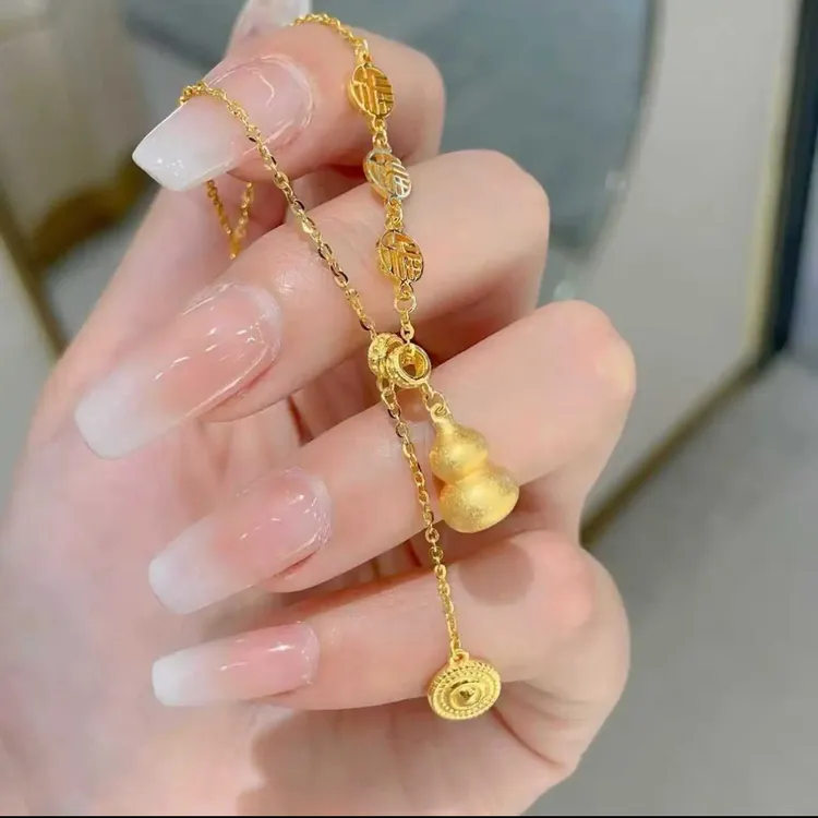 铜合金项链 新中式福牌葫芦项链时尚高级感小众轻奢锁骨链