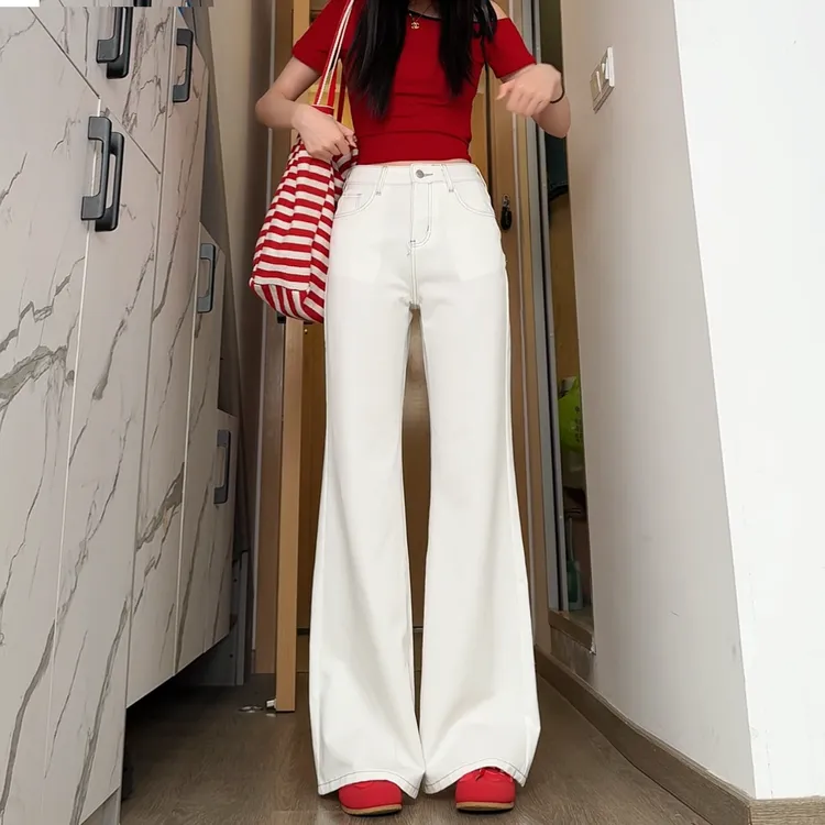 夏季抗皱慵懒风薄款高腰垂感百搭牛仔裤喇叭裤直筒裤宽松阔腿裤女