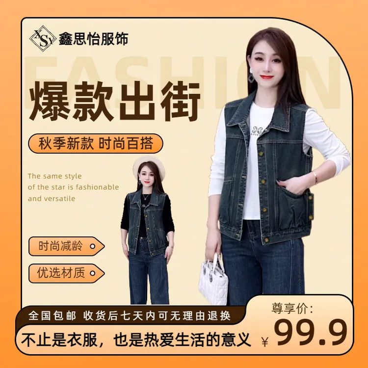 2025秋冬款新款时尚百搭水洗复古牛仔马甲休闲马甲气质柔软舒适