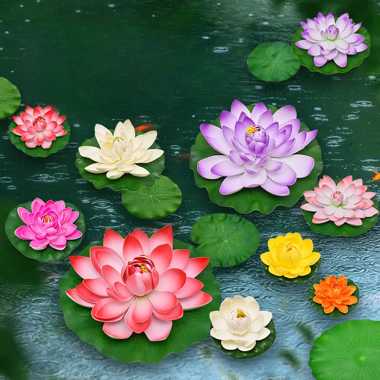 仿真荷花装饰假花荷叶鱼缸水池塘造景漂浮塑料摆件睡莲花供佛道具