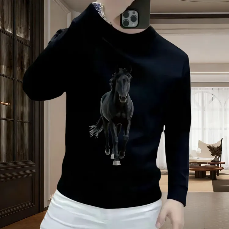 黑马卫衣丨新年新款男士圆领加绒卫衣秋冬季潮牌休闲长袖上衣男