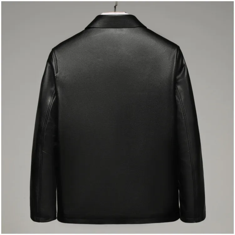 真皮皮衣男头层牛皮翻领夹克秋冬款中老年立领爸爸装真皮宽松外套