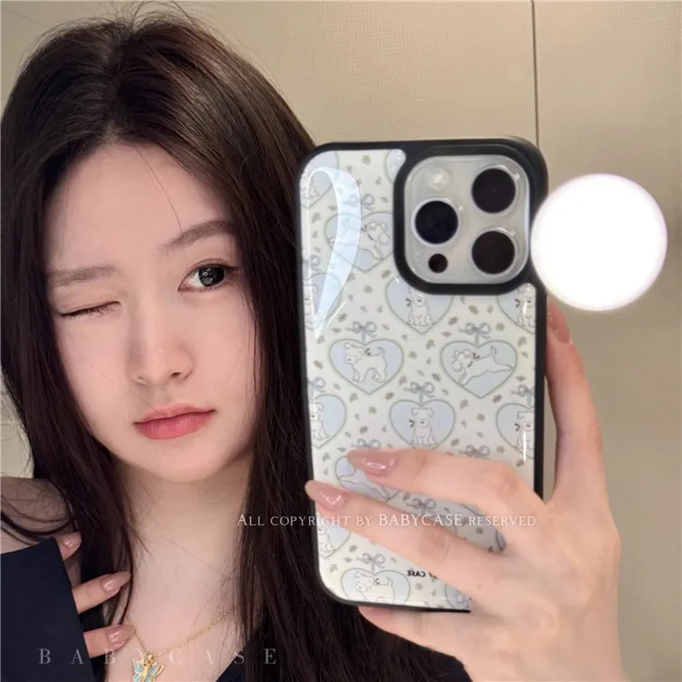 日韩爱心小狗适用苹果16手机壳13新款苹果iPhone15/14PRO水凝壳12