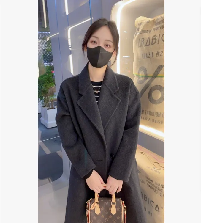 【小个子正品】韩版大衣手缝宽松冬季150小个子宽松高贵气质大衣