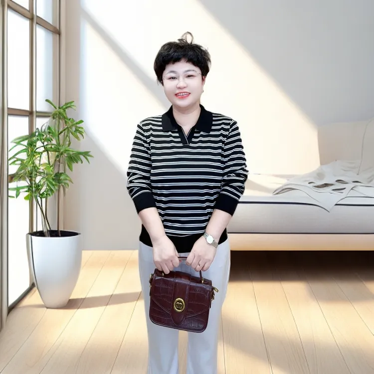 【秋款莱赛尔天丝100%】长袖休闲（24629）条纹翻领大码女装宽松显瘦