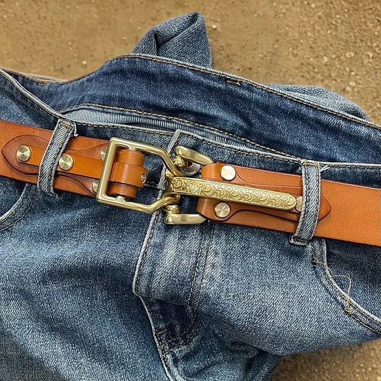 【友道】个性骑兵扣真牛皮皮带韩版男士复古潮流多功能美式裤腰带